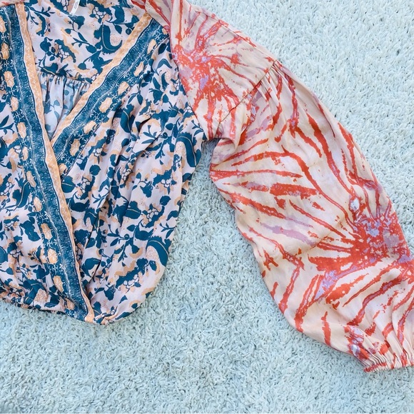 Free People Abstract Floral Print Crop Bohemian Blouse - Picture 5 of 7